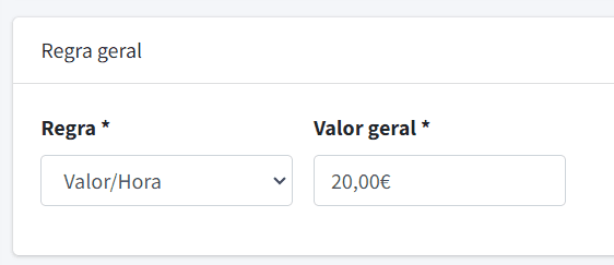 Exemplo de regra geral de valor de um ativo no Reservz.