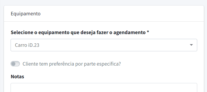 Exemplo de escolha do equipamento a ser reservado