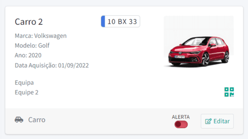 Exemplo de ativo com o formulário para veículos apresentado.