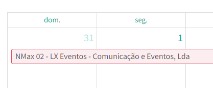 Calendário principal onde consta um agendamento cancelado de um ativo de exemplo.